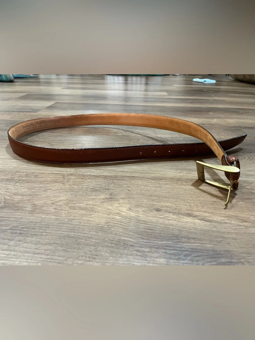 Italian Full Grain Leather Belt Solid Brass Hardware Size 38 / 95 Made in Italy